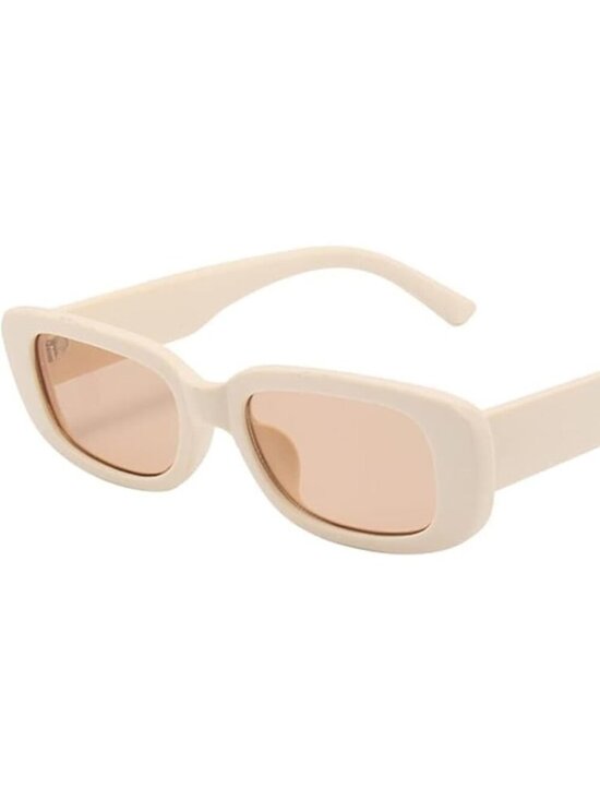 Accessories - Trendy Rectangle Matte Beige Sunglasses Women Men Retro Square Fashion Shades
